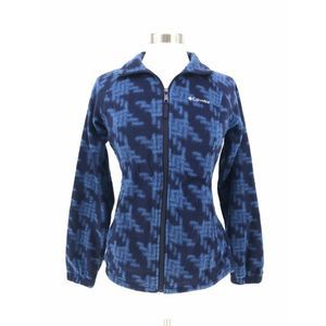 Columbia Vintage Aztec Western Womens Fleece Jacket Blue Full Zip Small Navy